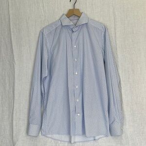 Eton Paisley Button Down Long Sleeve Dress Shirt Size 16.5 White Blue